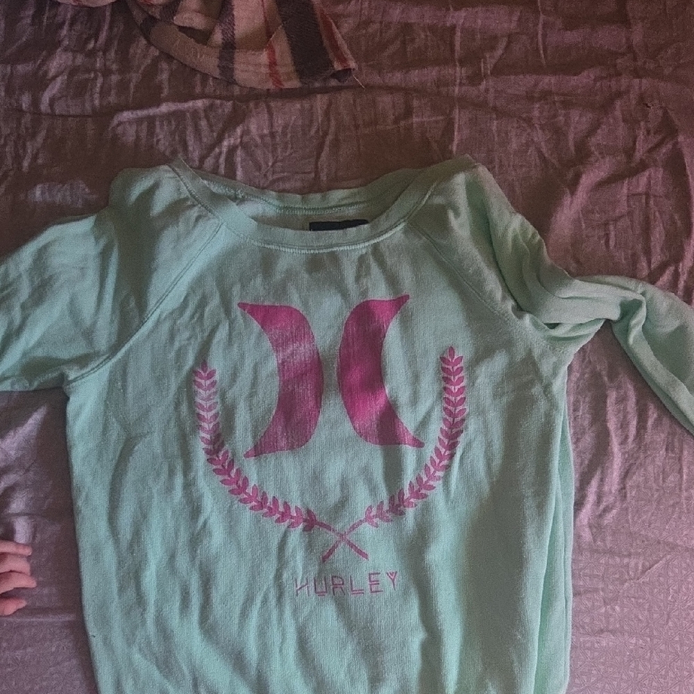 Hurley Light Green Long Sleeve Tee with Pink Logo